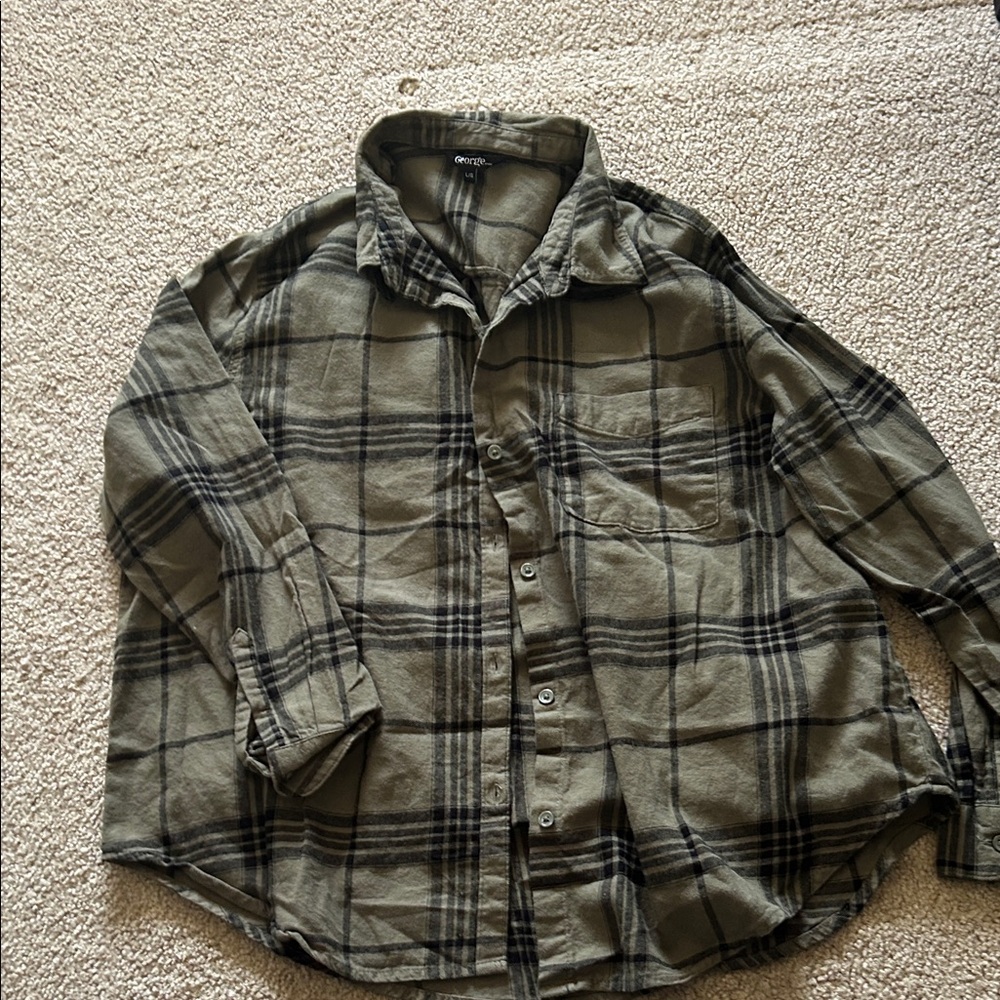 George Women's Olive and Black Plaid Blouse
